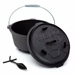 Null BBQ-Nerd© Dutch Oven "Professional" 7,3L Mit Füßen | Bereits Eingebrannt | Gusseisen Feuertopf Mit Deckel Und Integr. Bratpfanne und Deckelheber -Bartscher Verkäufe 6f42af94 957a 427a afd3 739315caf4f7 9