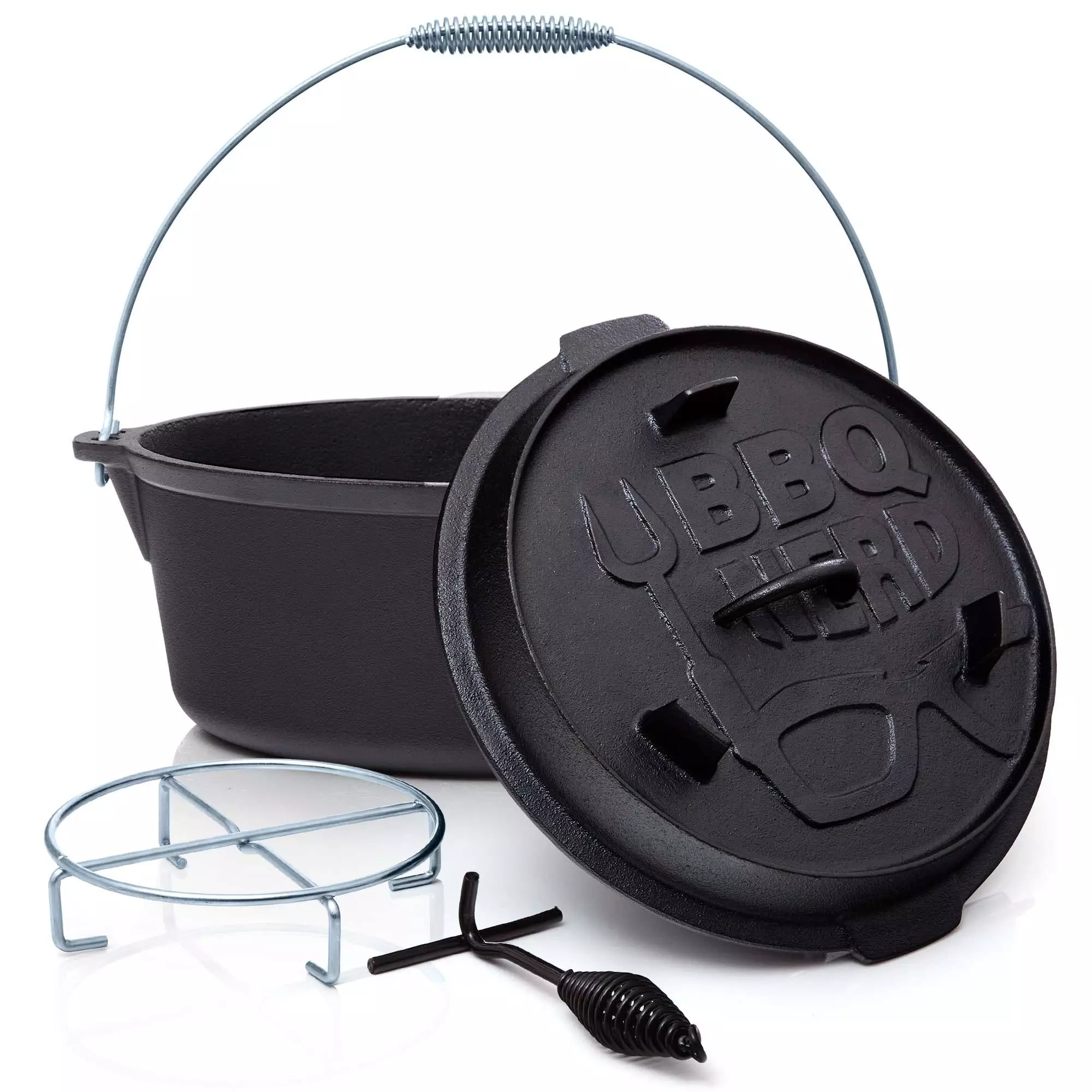 Null BBQ-Nerd© Dutch Oven "Professional" 4,2L Mit Füßen | Bereits Eingebrannt | Gusseisen Feuertopf Mit Deckel Und Integr. Bratpfanne und Deckelheber 6 Null BBQ-Nerd© Dutch Oven "Professional" 4,2L Mit Füßen | Bereits Eingebrannt | Gusseisen Feuertopf Mit Deckel Und Integr. Bratpfanne und Deckelheber – Bild 4