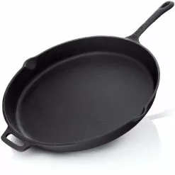 Null BBQ-Nerd© Grillpfanne Ø 40 Cm 5750g Mit Ausgießer Und Griff | Gusseisenpfanne Zum Grillen, Rösten, Anbraten | Antihaft-Pfanne Feuerpfanne